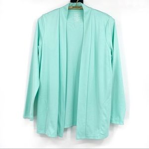 L.L. Bean Women's Teal Green Pima Cotton Open Cardigan, With Pockets L